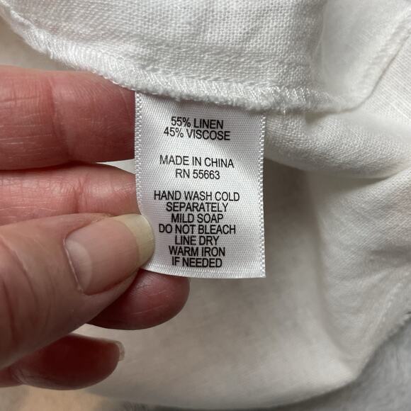 Nicole Miller Linen Blend Blouse Top Womens XL White Long Sleeve Minimalist - Picture 4 of 7